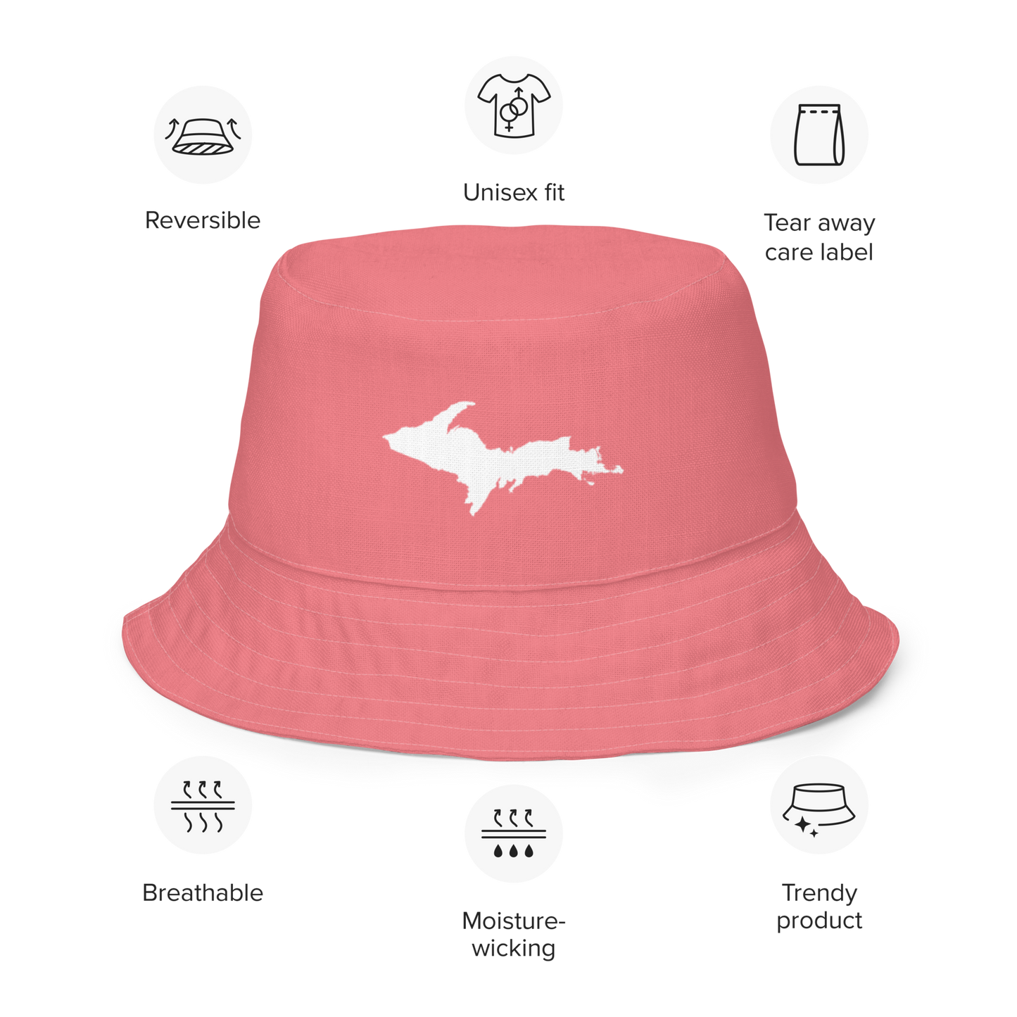 Michigan Upper Peninsula Bucket Hat (w/ UP Outline) | Reversible - Watermelon Pink