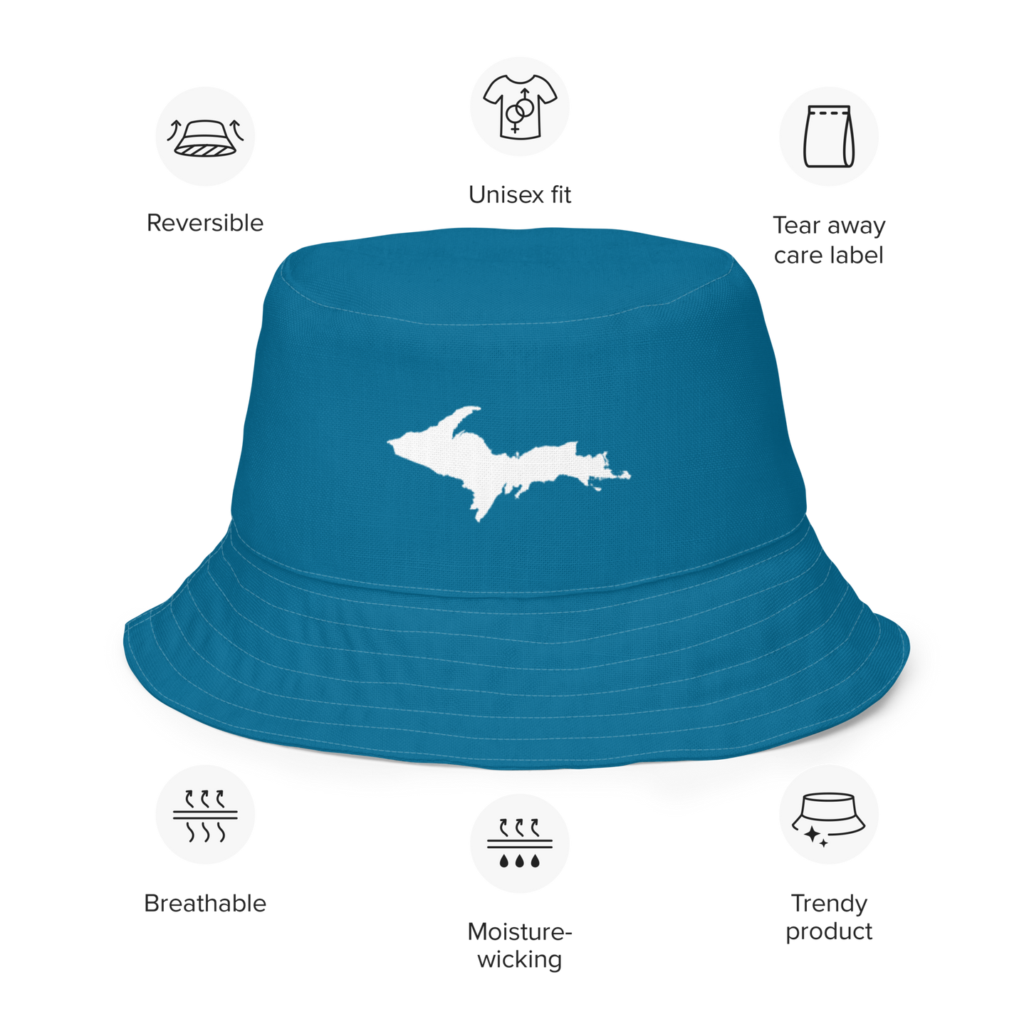 Michigan Upper Peninsula Bucket Hat (w/ UP Outline) | Reversible - Cerulean