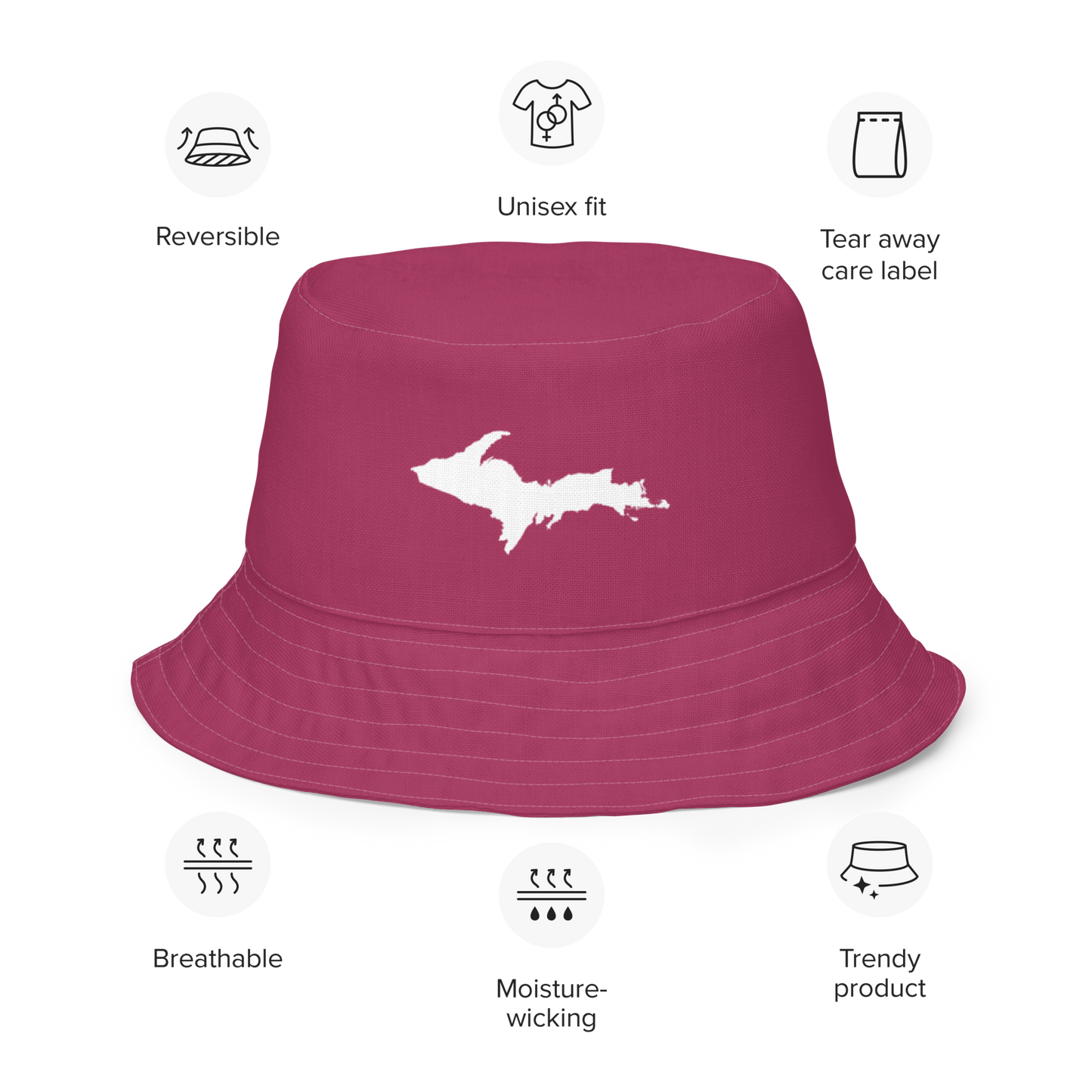 Michigan Upper Peninsula Bucket Hat (w/ UP Outline) | Reversible - Lipstick Pink