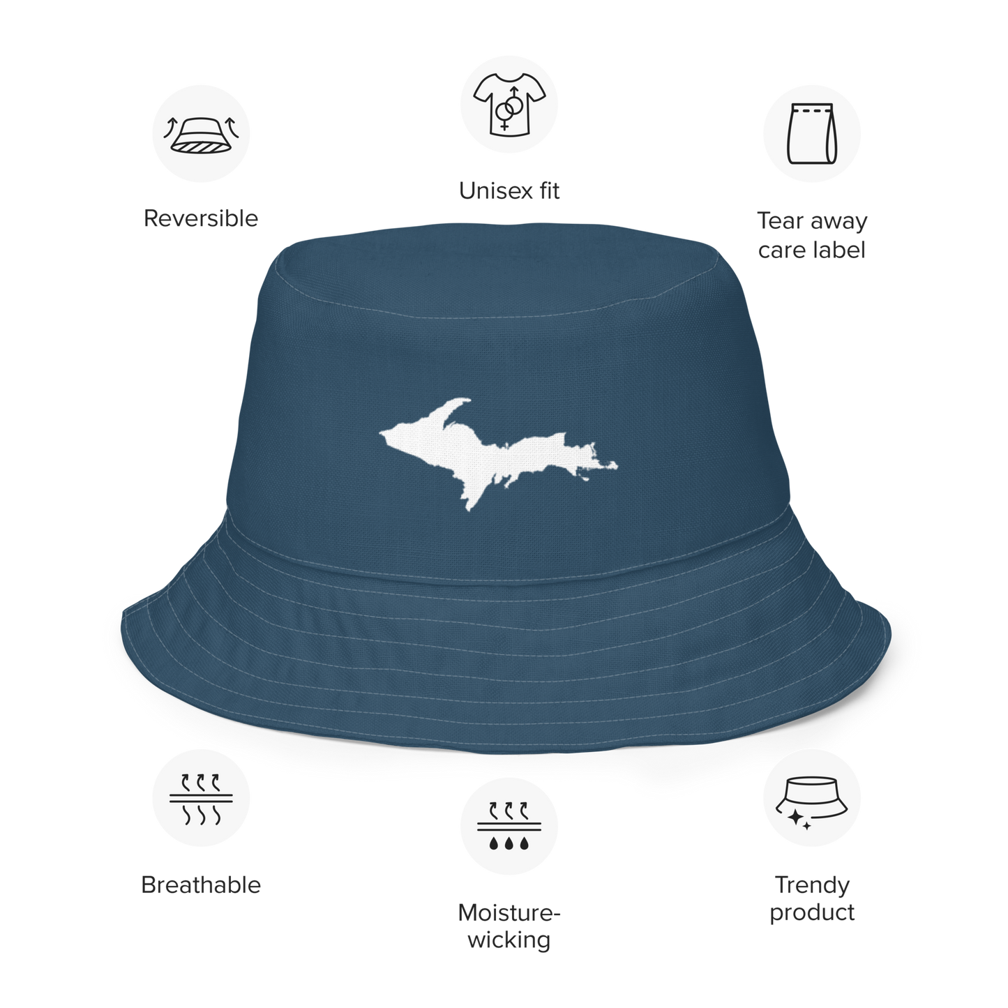 Michigan Upper Peninsula Bucket Hat (w/ UP Outline) | Reversible - '37 Caddie Blue