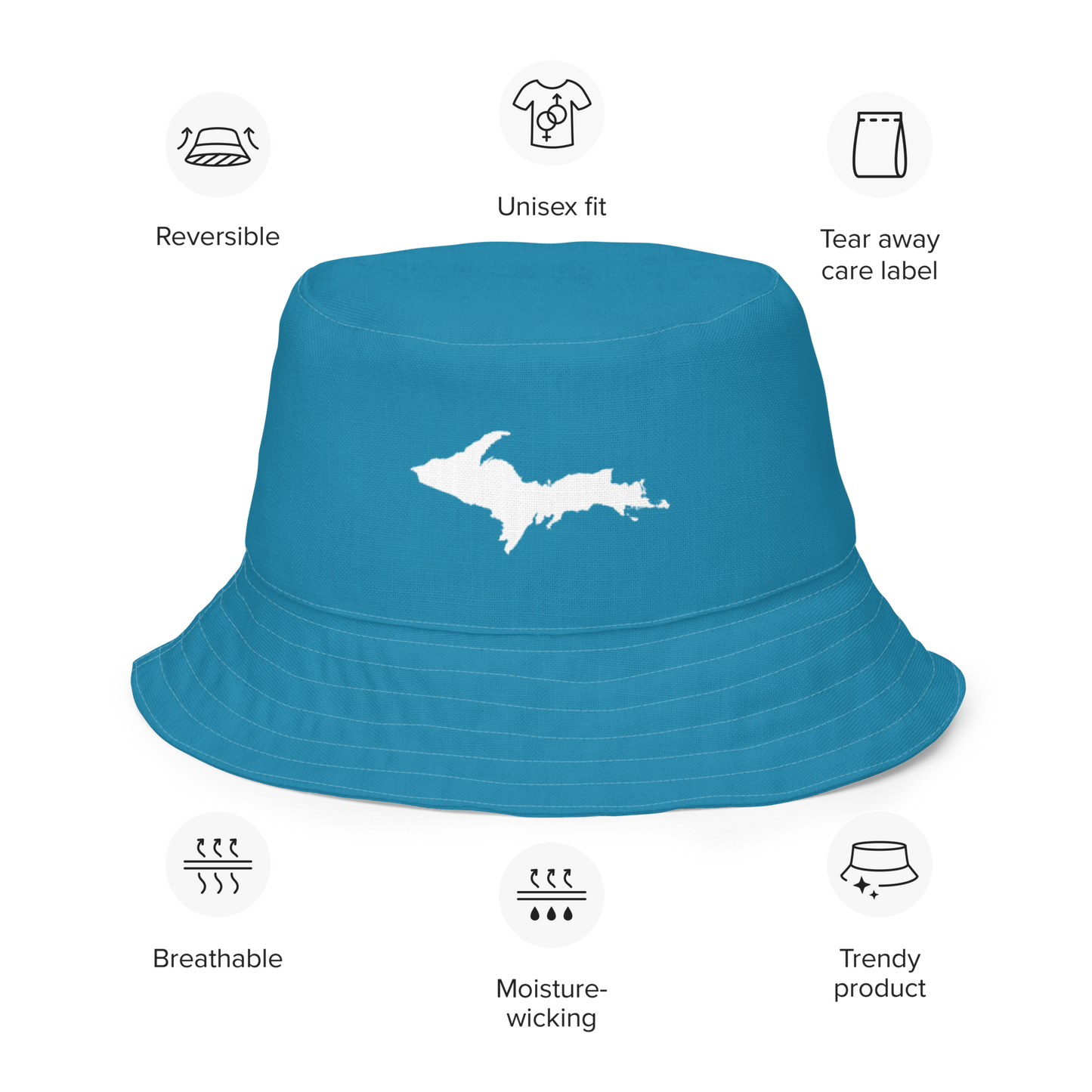 Michigan Upper Peninsula Bucket Hat (w/ UP Outline) | Reversible - Lake Blue