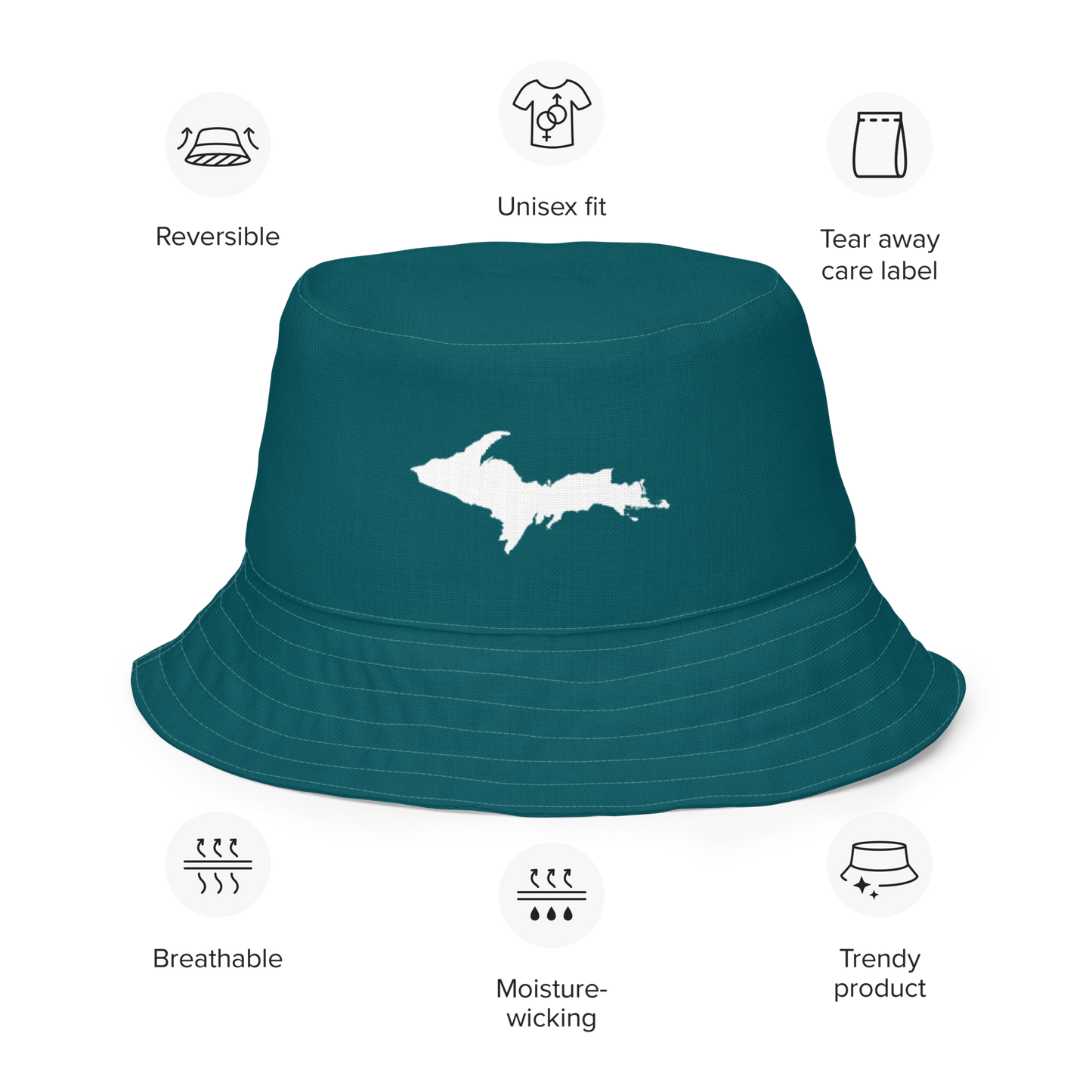 Michigan Upper Peninsula Bucket Hat (w/ UP Outline) | Reversible - Teal