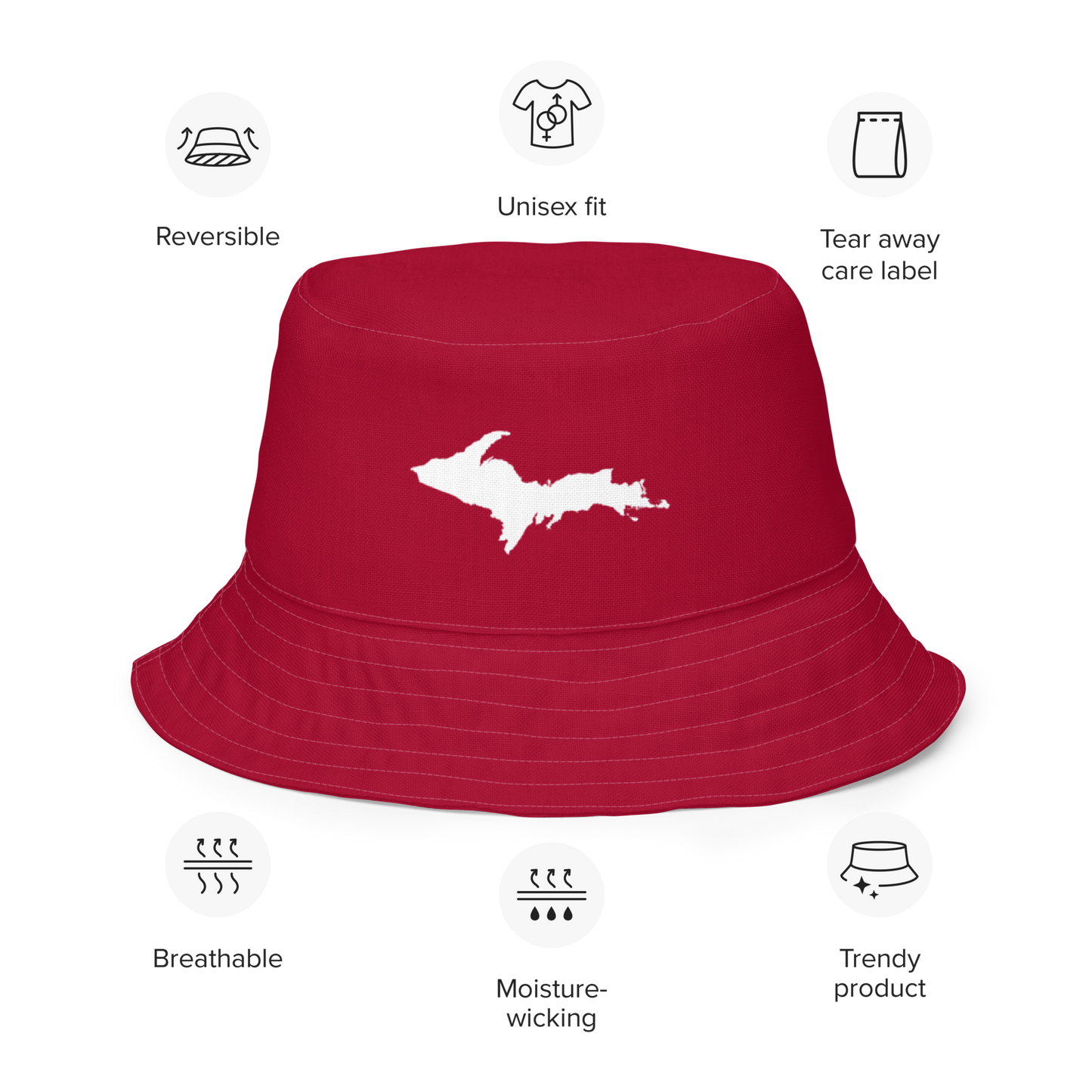 Michigan Upper Peninsula Bucket Hat (w/ UP Outline) | Reversible - Red