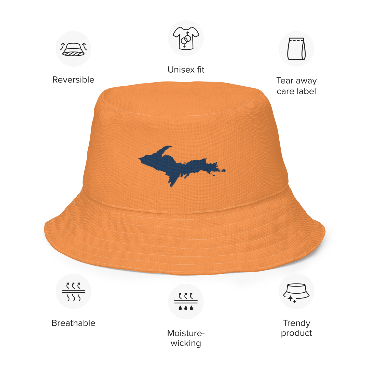 Michigan Upper Peninsula Bucket Hat (w/ Navy UP Outline) | Reversible - Orange