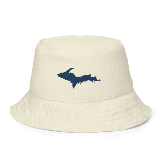Michigan Upper Peninsula Bucket Hat (w/ Navy UP Outline) | Reversible - Ivory White