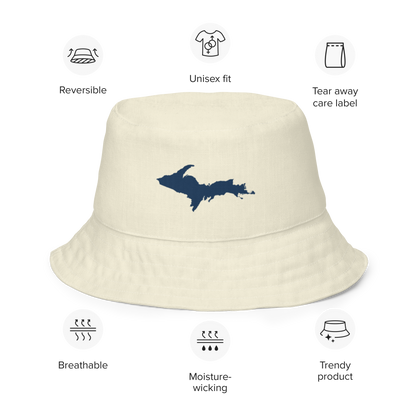 Michigan Upper Peninsula Bucket Hat (w/ Navy UP Outline) | Reversible - Ivory White