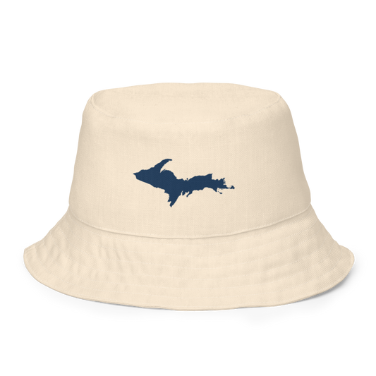 Michigan Upper Peninsula Bucket Hat (w/ Navy UP Outline) | Reversible - Champagne White