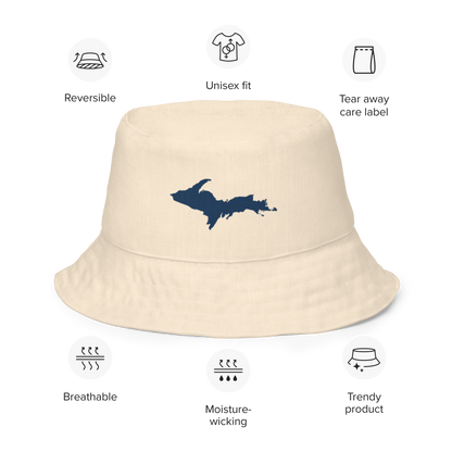 Michigan Upper Peninsula Bucket Hat (w/ Navy UP Outline) | Reversible - Champagne White