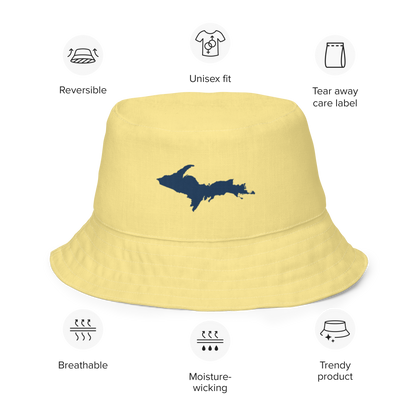 Michigan Upper Peninsula Bucket Hat (w/ Navy UP Outline) | Reversible - Cherry Yellow