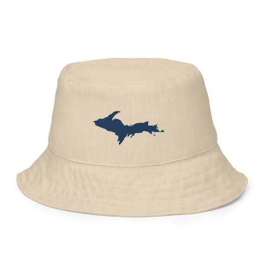 Michigan Upper Peninsula Bucket Hat (w/ Navy UP Outline) | Reversible - Canvas Color
