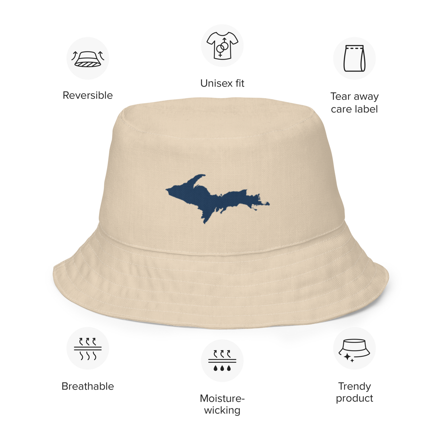 Michigan Upper Peninsula Bucket Hat (w/ Navy UP Outline) | Reversible - Canvas Color