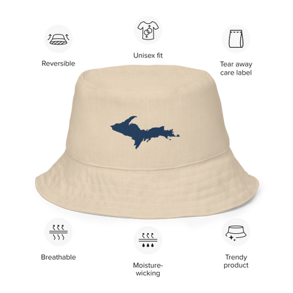 Michigan Upper Peninsula Bucket Hat (w/ Navy UP Outline) | Reversible - Canvas Color