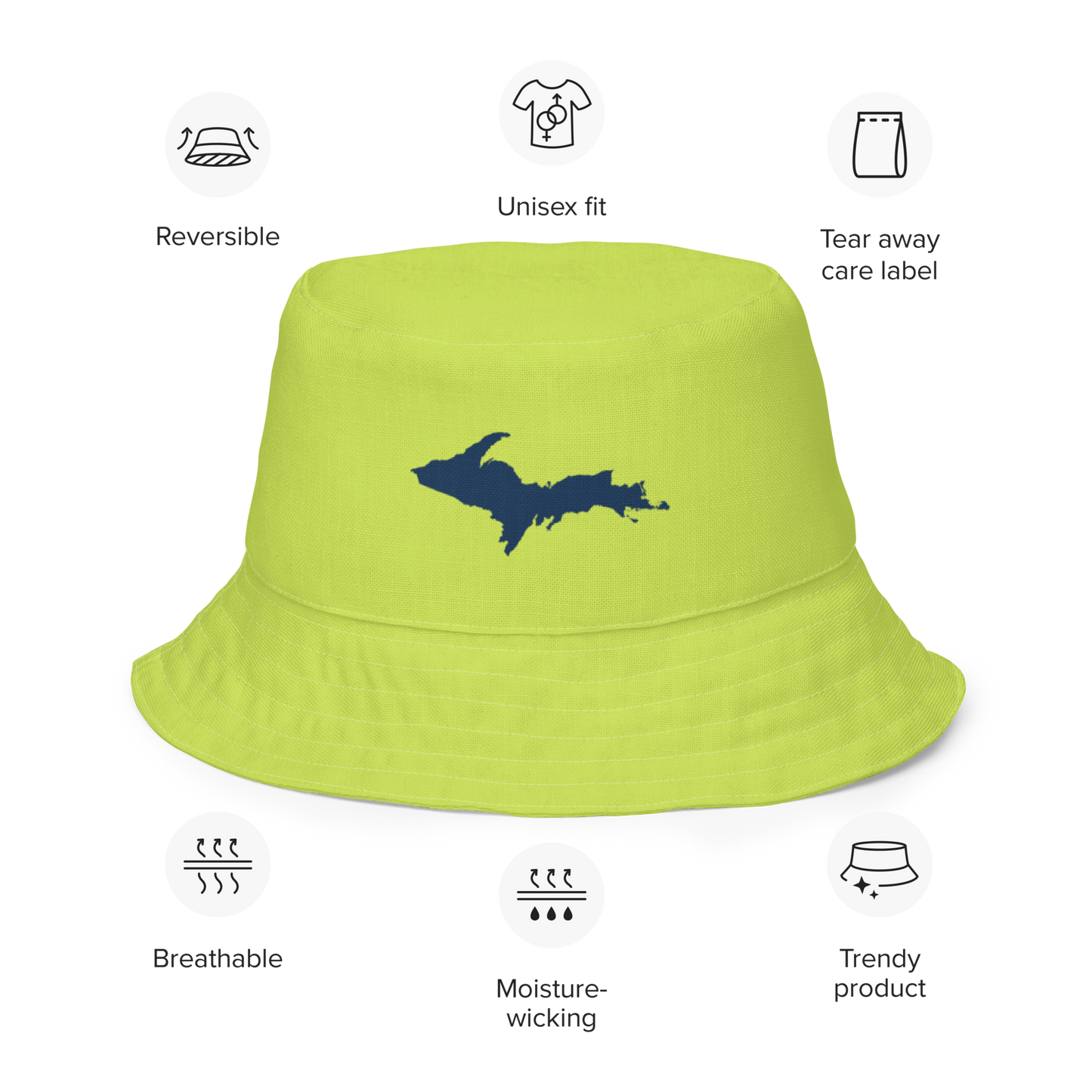 Michigan Upper Peninsula Bucket Hat (w/ Navy UP Outline) | Reversible - Green Gooseberry