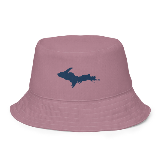 Michigan Upper Peninsula Bucket Hat (w/ Navy UP Outline) | Reversible - Cherry Blossom Pink