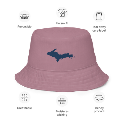 Michigan Upper Peninsula Bucket Hat (w/ Navy UP Outline) | Reversible - Cherry Blossom Pink