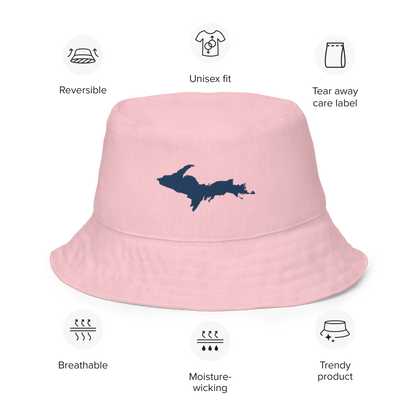 Michigan Upper Peninsula Bucket Hat (w/ Navy UP Outline) | Reversible - Pink