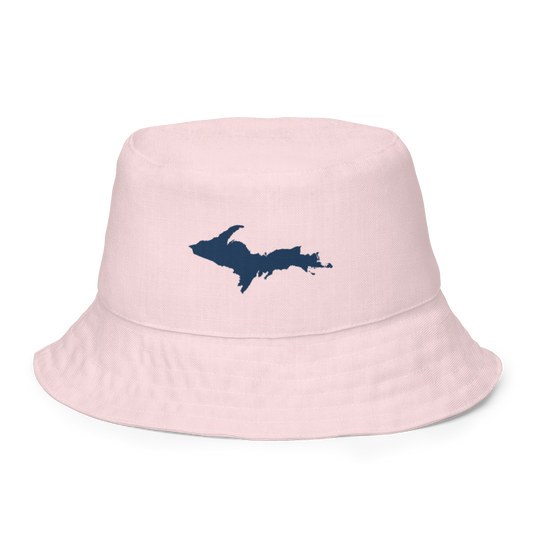 Michigan Upper Peninsula Bucket Hat (w/ Navy UP Outline) | Reversible - Pale Pink