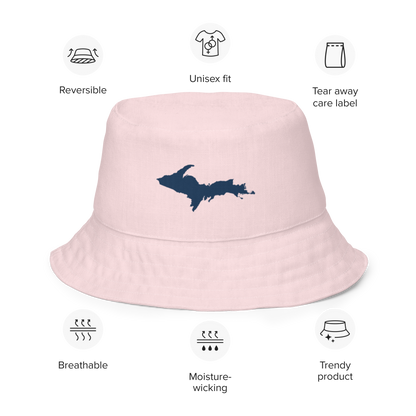 Michigan Upper Peninsula Bucket Hat (w/ Navy UP Outline) | Reversible - Pale Pink