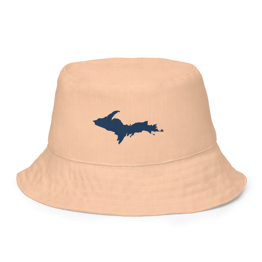 Michigan Upper Peninsula Bucket Hat (w/ Navy UP Outline) | Reversible - Peach Color