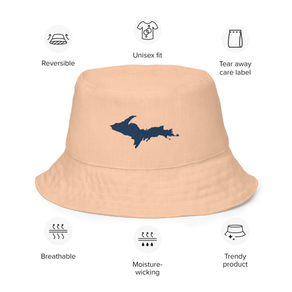 Michigan Upper Peninsula Bucket Hat (w/ Navy UP Outline) | Reversible - Peach Color