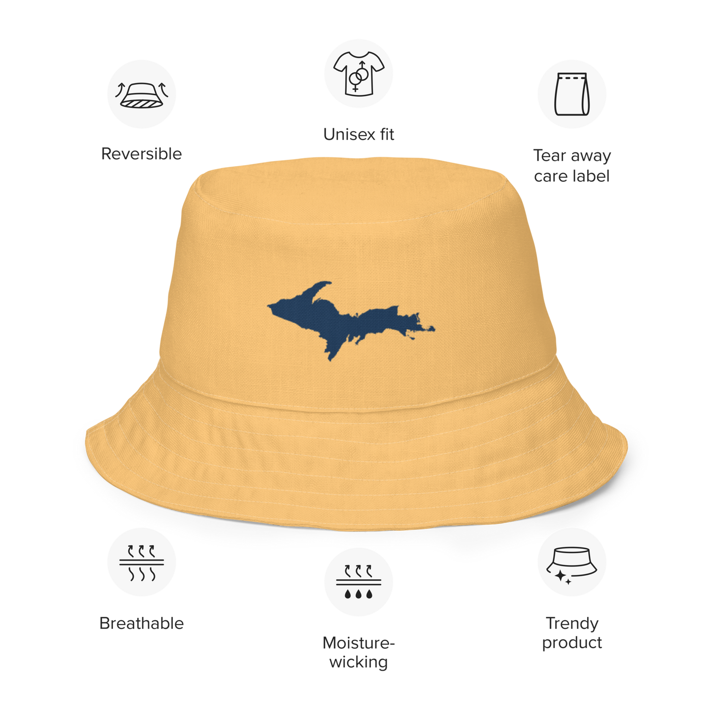 Michigan Upper Peninsula Bucket Hat (w/ Navy UP Outline) | Reversible - Apricot Color