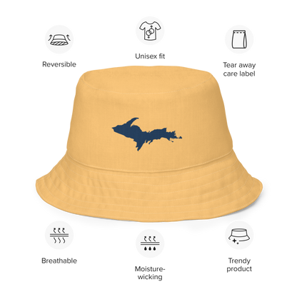 Michigan Upper Peninsula Bucket Hat (w/ Navy UP Outline) | Reversible - Apricot Color