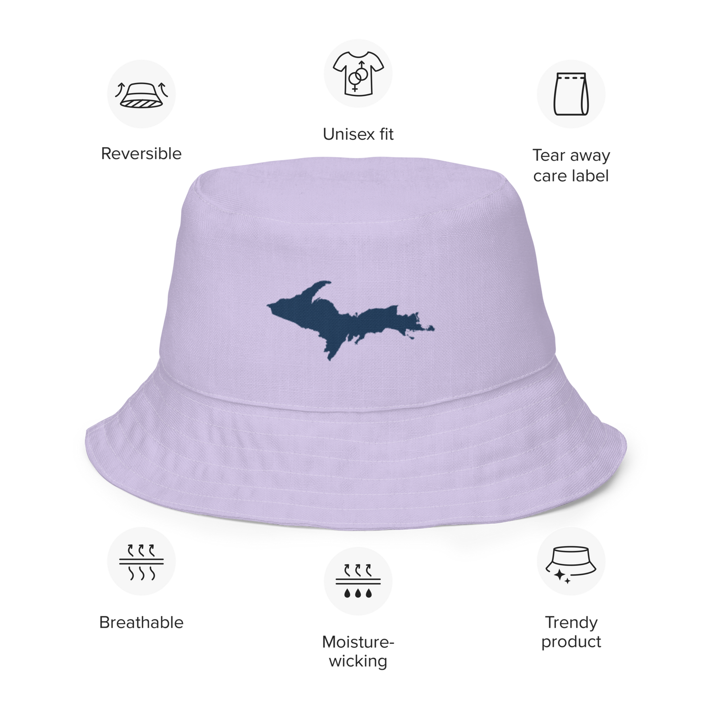 Michigan Upper Peninsula Bucket Hat (w/ Navy UP Outline) | Reversible - Lavender