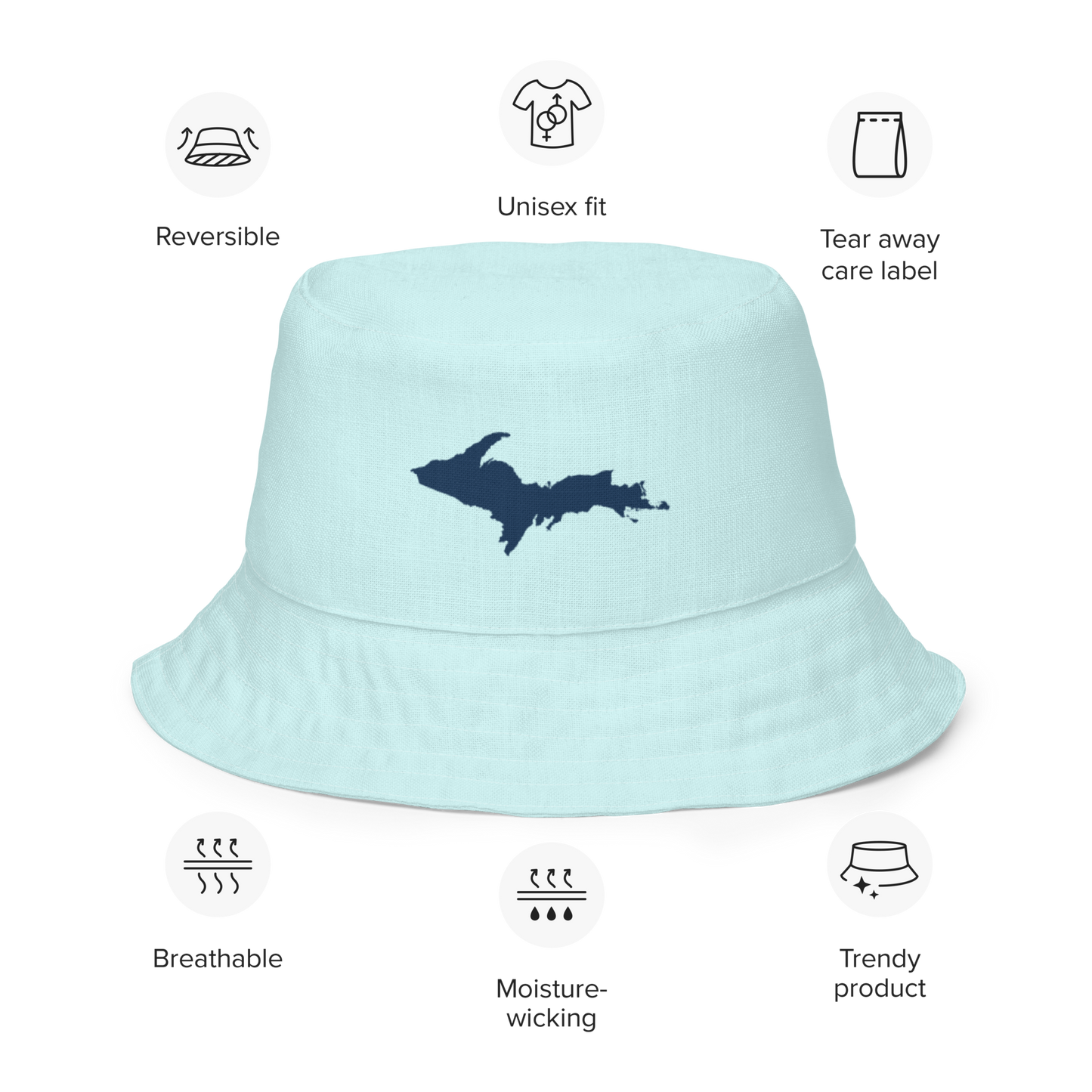 Michigan Upper Peninsula Bucket Hat (w/ Navy UP Outline) | Reversible - Cyan