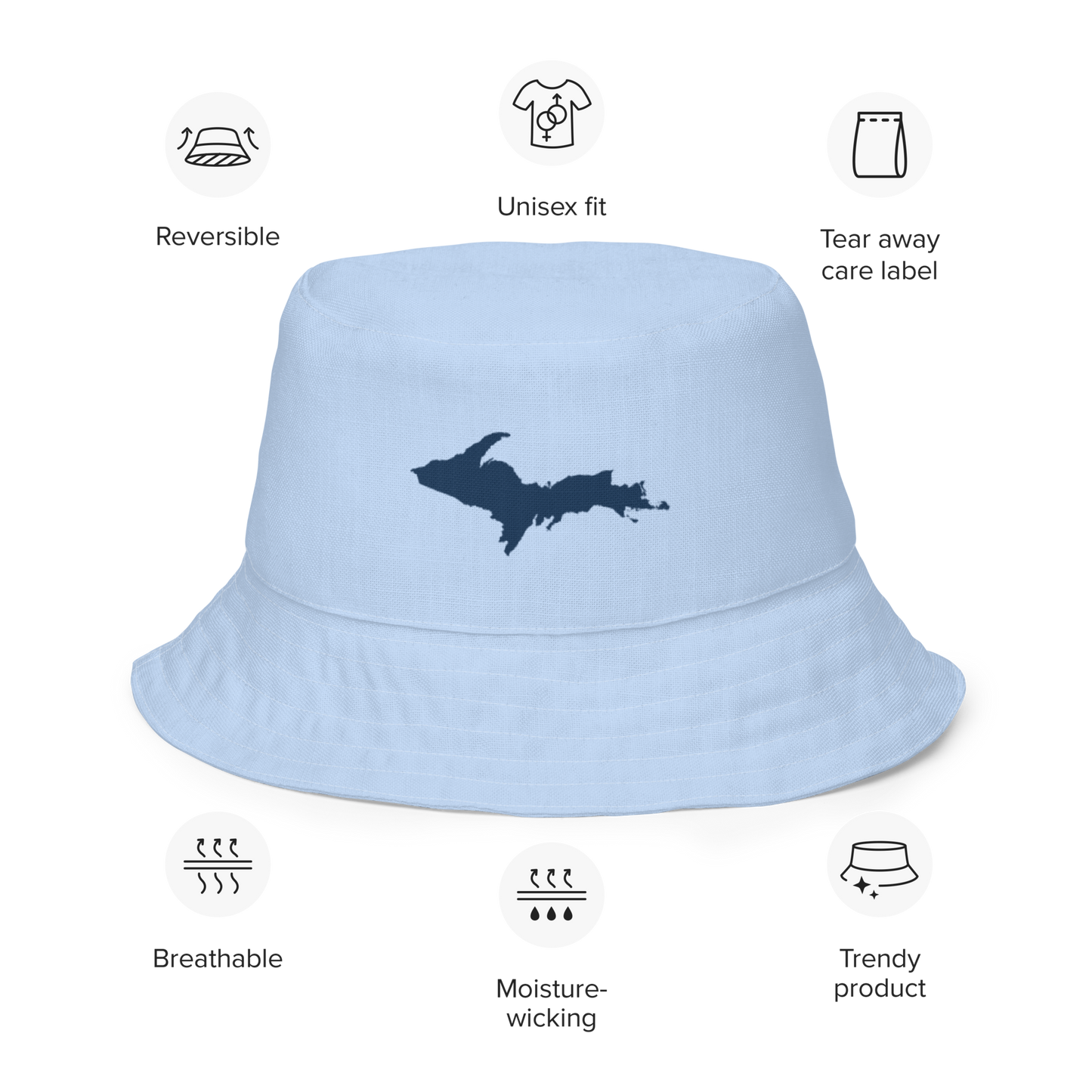 Michigan Upper Peninsula Bucket Hat (w/ Navy UP Outline) | Reversible - Light Blue