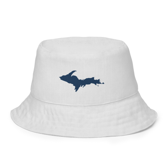 Michigan Upper Peninsula Bucket Hat (w/ Navy UP Outline) | Reversible - Birch Bark White