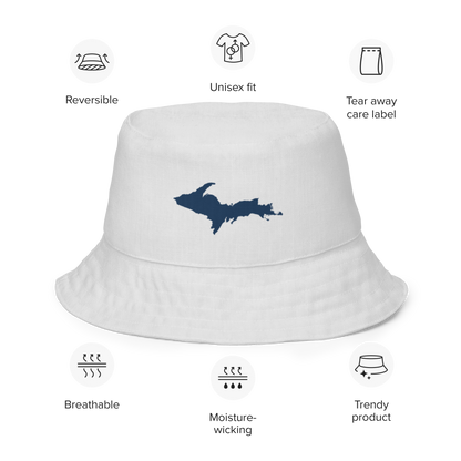 Michigan Upper Peninsula Bucket Hat (w/ Navy UP Outline) | Reversible - Birch Bark White