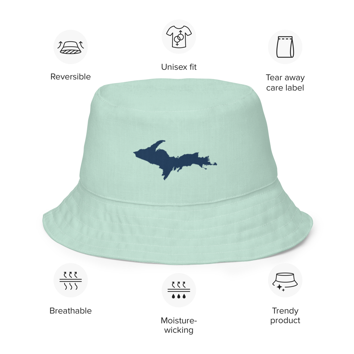 Michigan Upper Peninsula Bucket Hat (w/ Navy UP Outline) | Reversible - Sea Green