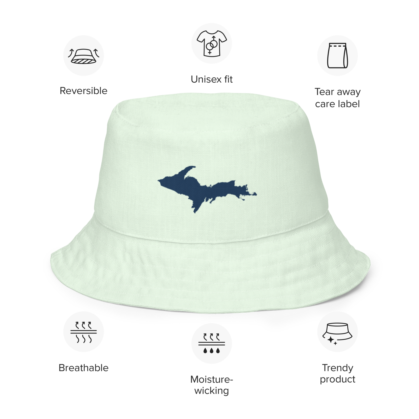 Michigan Upper Peninsula Bucket Hat (w/ Navy UP Outline) | Reversible - Dew Green