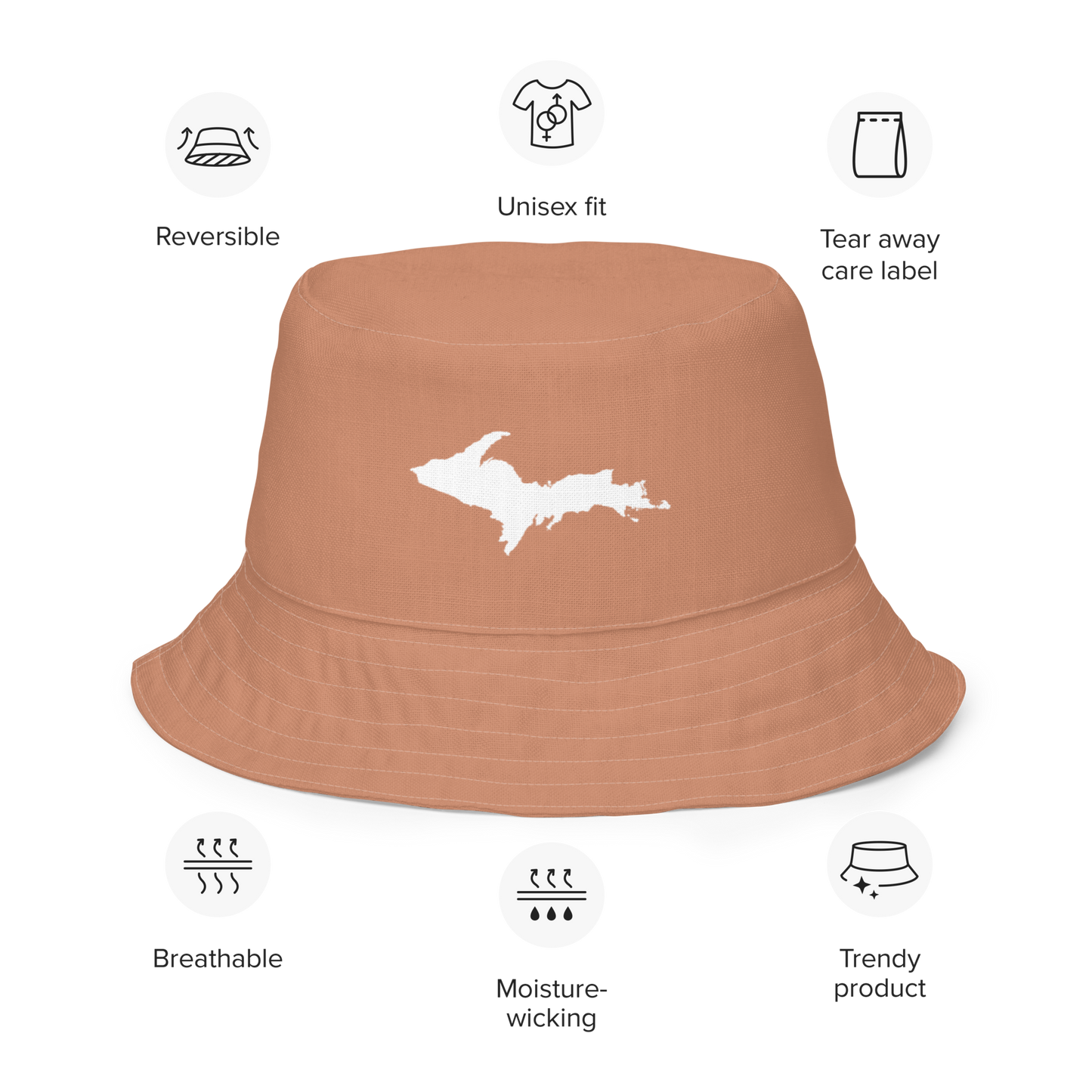 Michigan Upper Peninsula Bucket Hat (w/  UP Outline) | Reversible - Copper Color