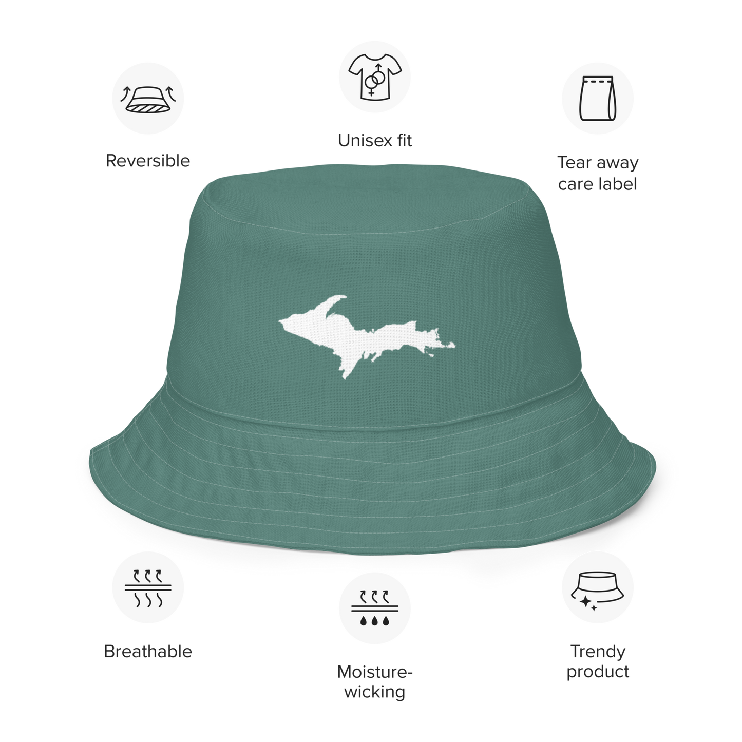 Michigan Upper Peninsula Bucket Hat (w/ UP Outline) | Reversible - Copper Green