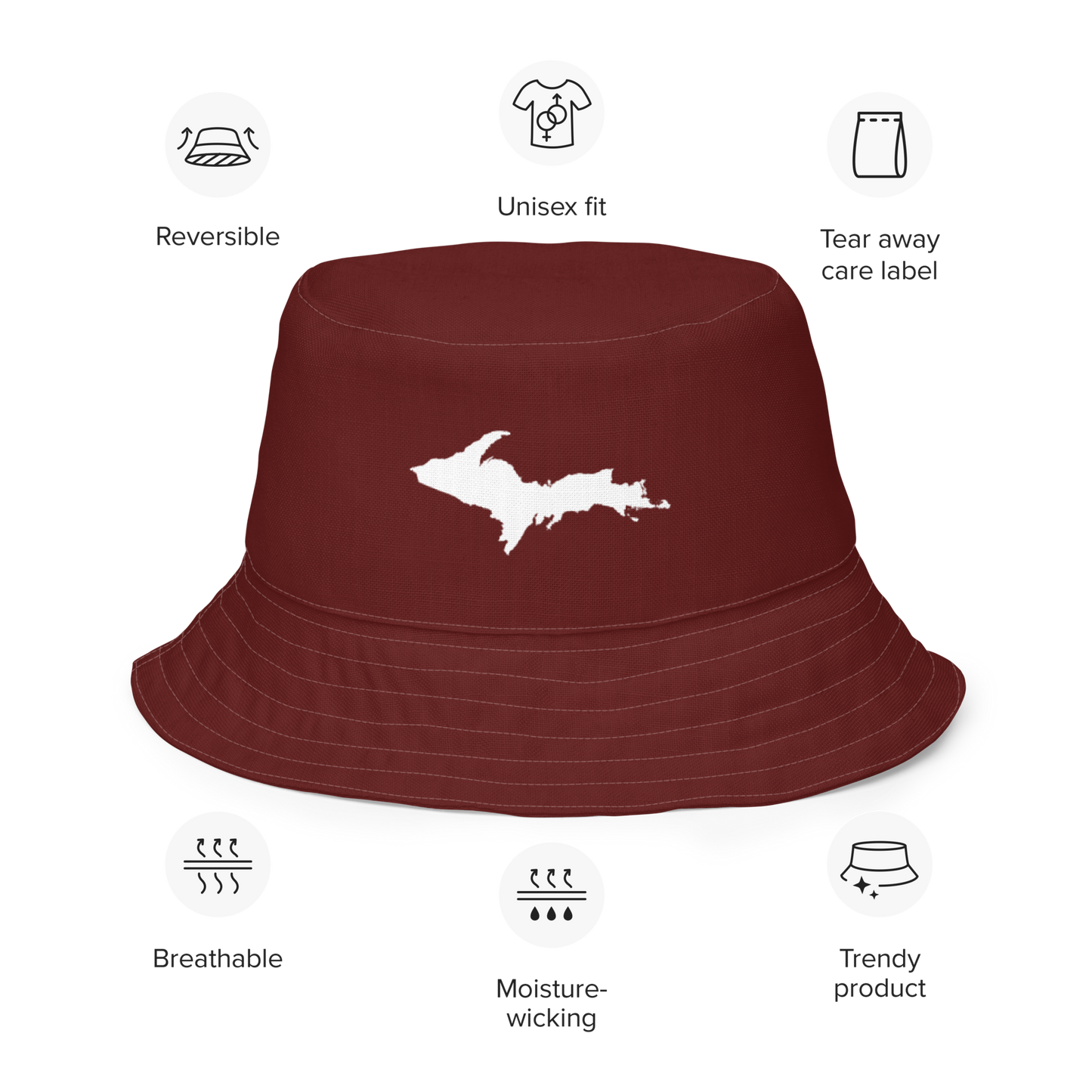 Michigan Upper Peninsula Bucket Hat (w/ UP Outline) | Reversible - Cherrywood Color