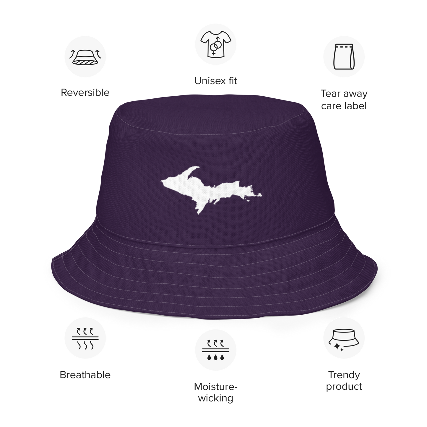 Michigan Upper Peninsula Bucket Hat (w/ UP Outline) | Reversible - Blackcurrant Color