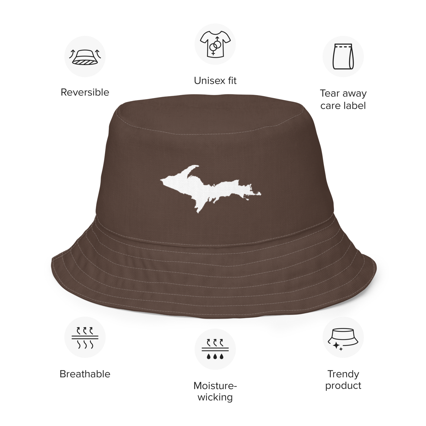 Michigan Upper Peninsula Bucket Hat (w/ UP Outline) | Reversible - HIckory Color