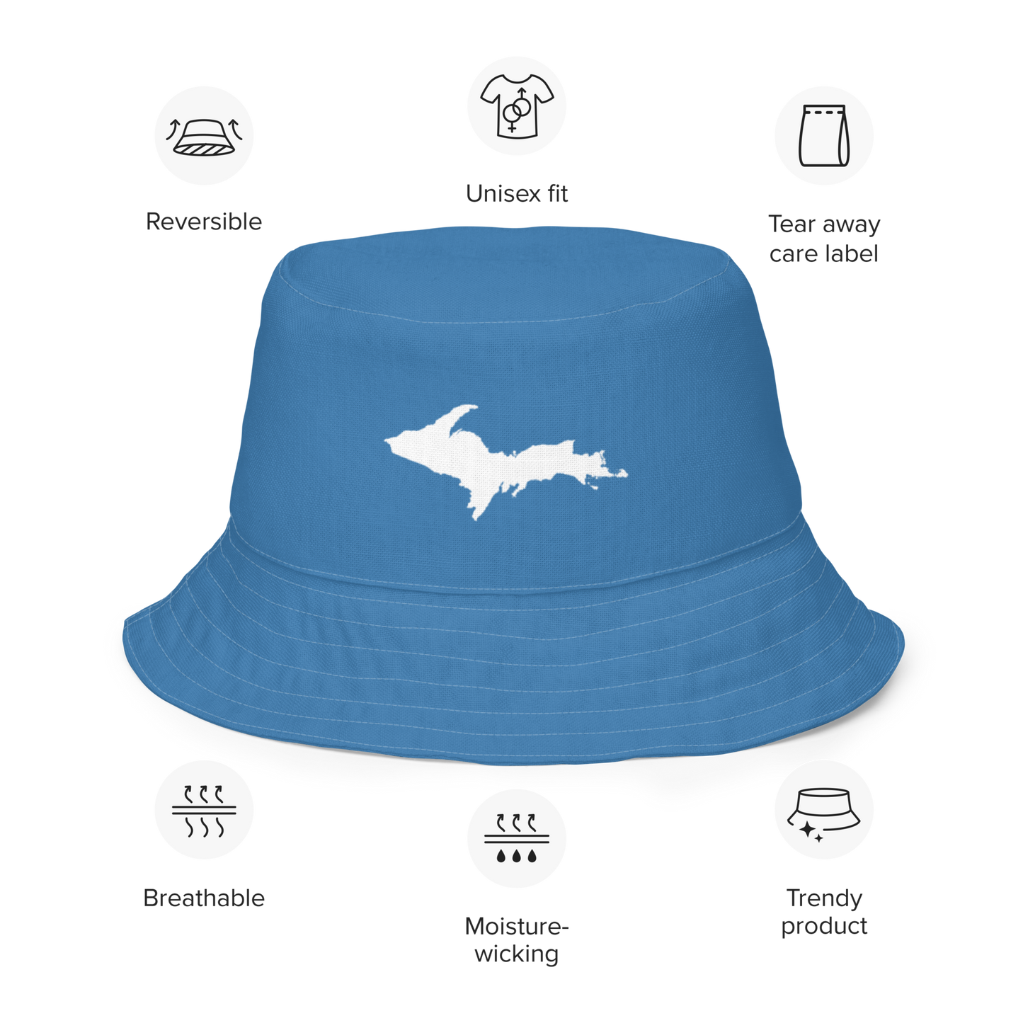 Michigan Upper Peninsula Bucket Hat (w/ UP Outline) | Reversible - Lake Superior Blue