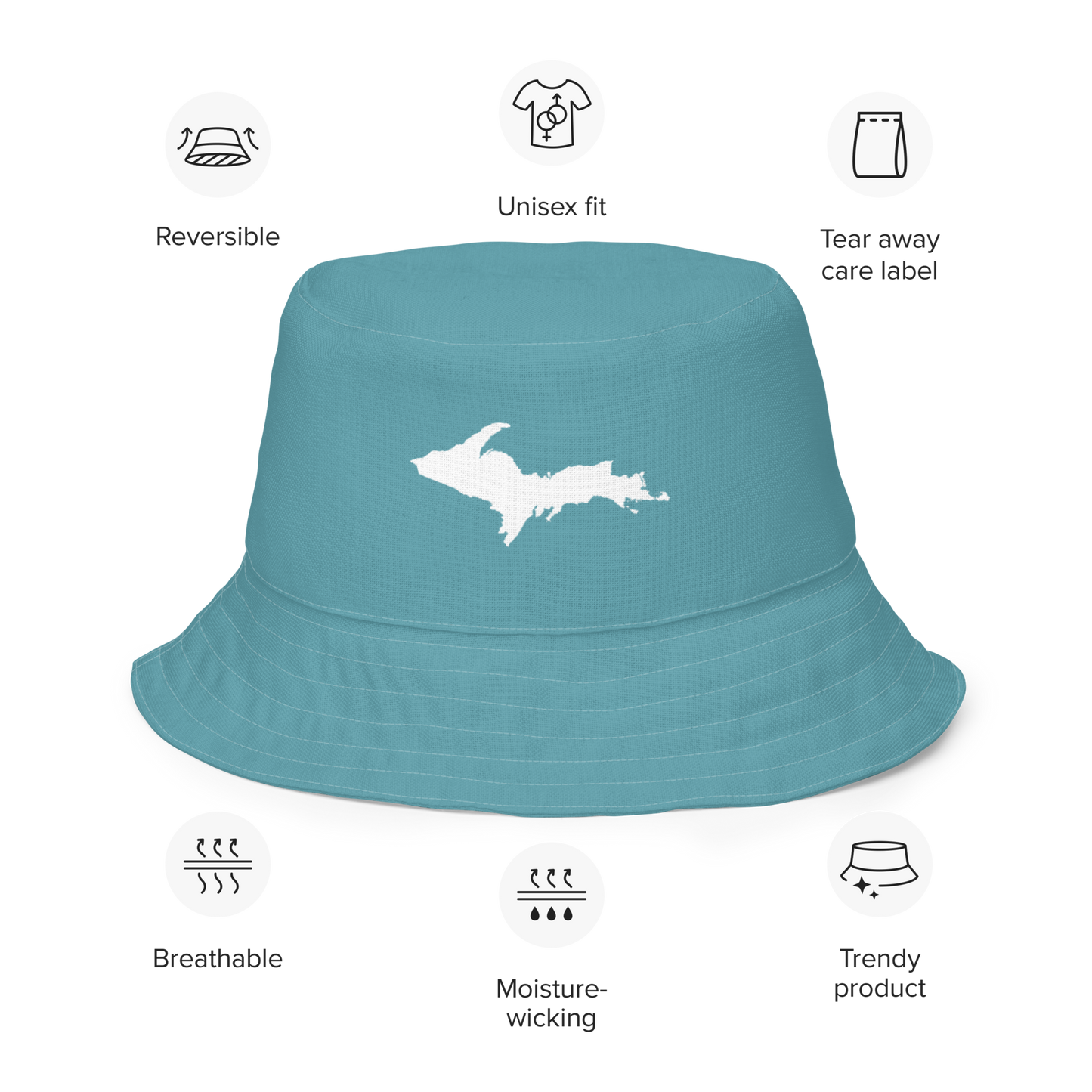 Michigan Upper Peninsula Bucket Hat (w/ UP Outline) | Reversible - Lake Huron Blue