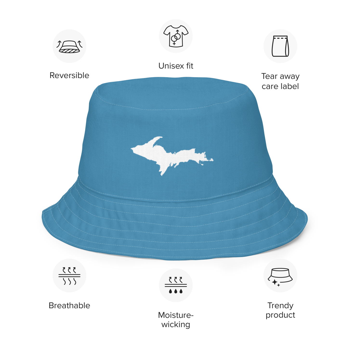 Michigan Upper Peninsula Bucket Hat (w/ UP Outline) | Reversible - Lake Michigan Blue