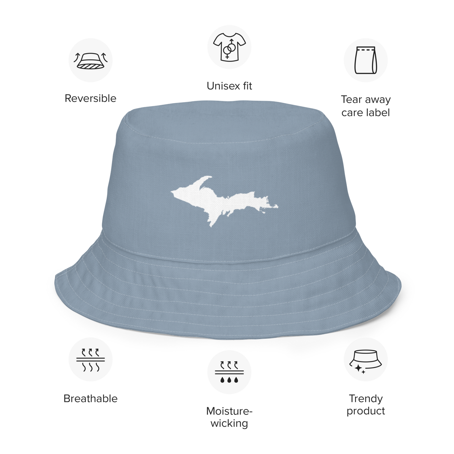 Michigan Upper Peninsula Bucket Hat (w/ UP Outline) | Reversible - B--24 Liberator Grey