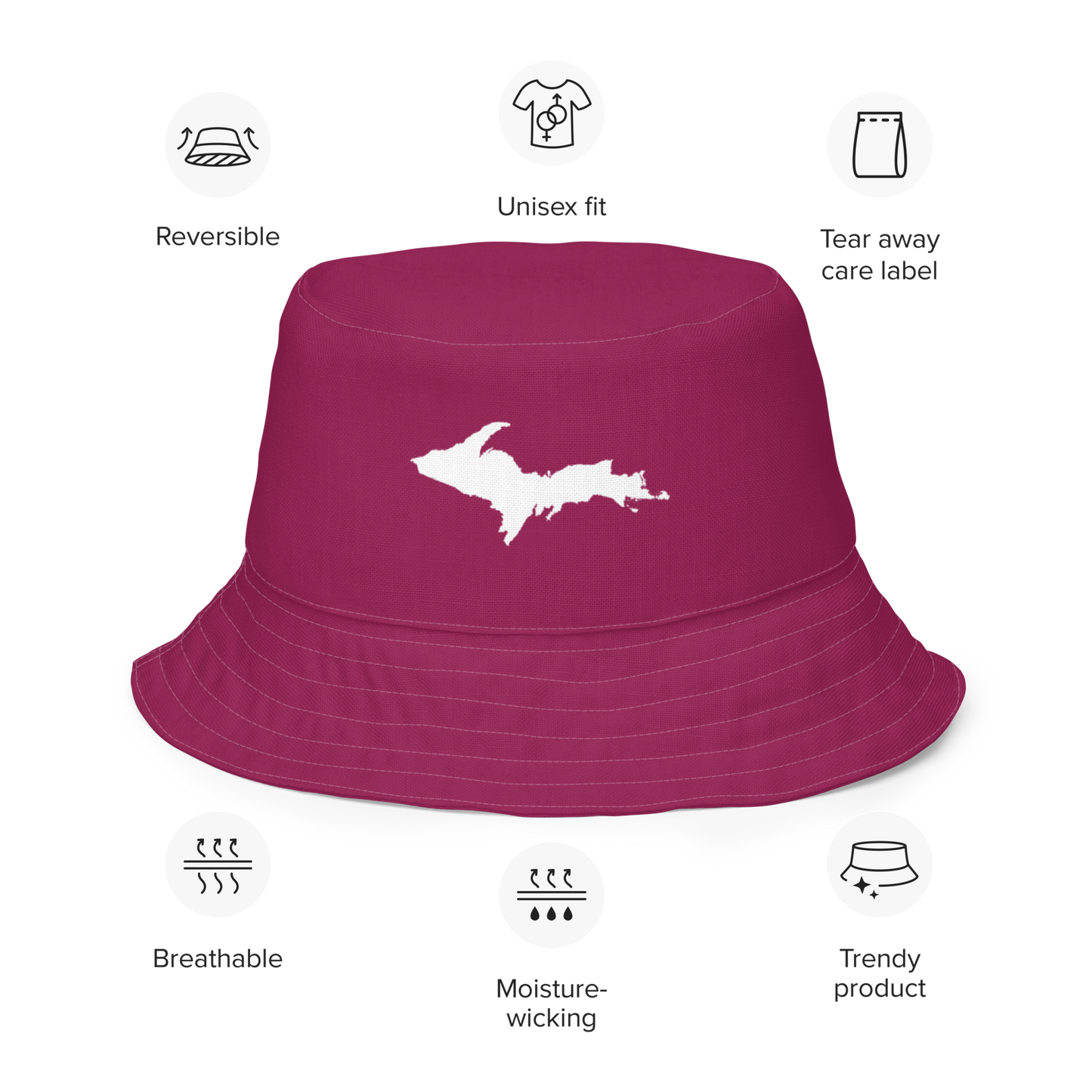 Michigan Upper Peninsula Bucket Hat (w/ UP Outline) | Reversible - Ruby Red