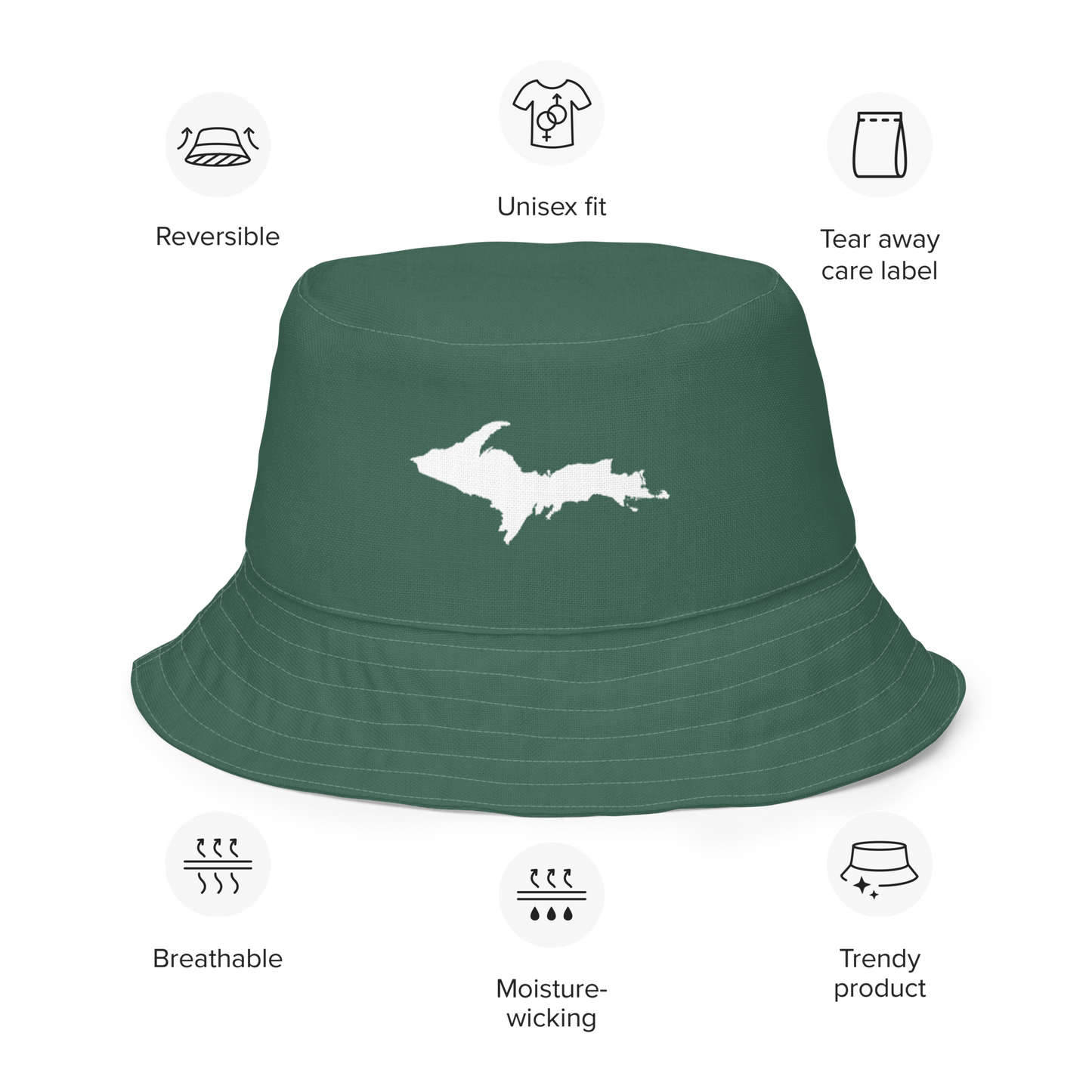 Michigan Upper Peninsula Bucket Hat (w/ UP Outline) | Reversible - Ginger Ale Green