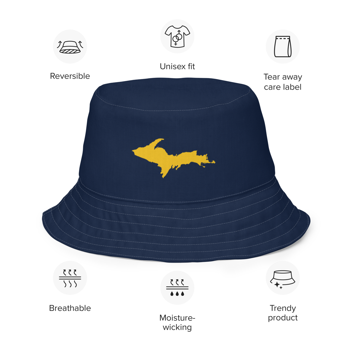 Michigan Upper Peninsula Bucket Hat (w/ Gold UP Outline) | Reversible - Navy