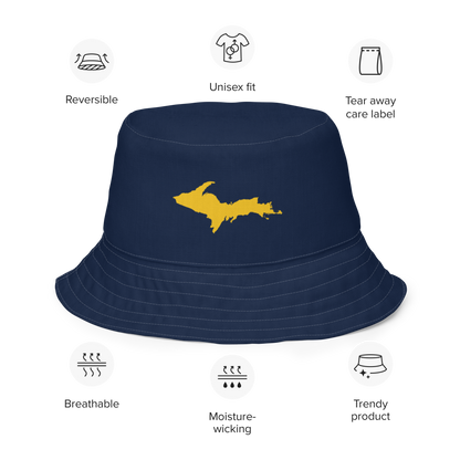 Michigan Upper Peninsula Bucket Hat (w/ Gold UP Outline) | Reversible - Navy