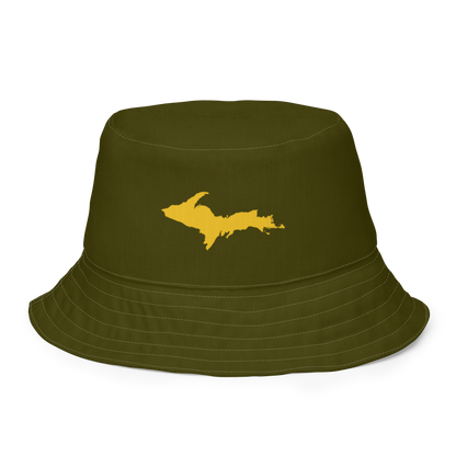 Michigan Upper Peninsula Bucket Hat (w/ Gold UP Outline) | Reversible - Military Green