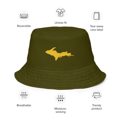 Michigan Upper Peninsula Bucket Hat (w/ Gold UP Outline) | Reversible - Military Green