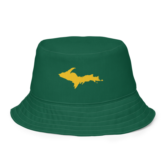 Michigan Upper Peninsula Bucket Hat (w/ Gold UP Outline) | Reversible - Green