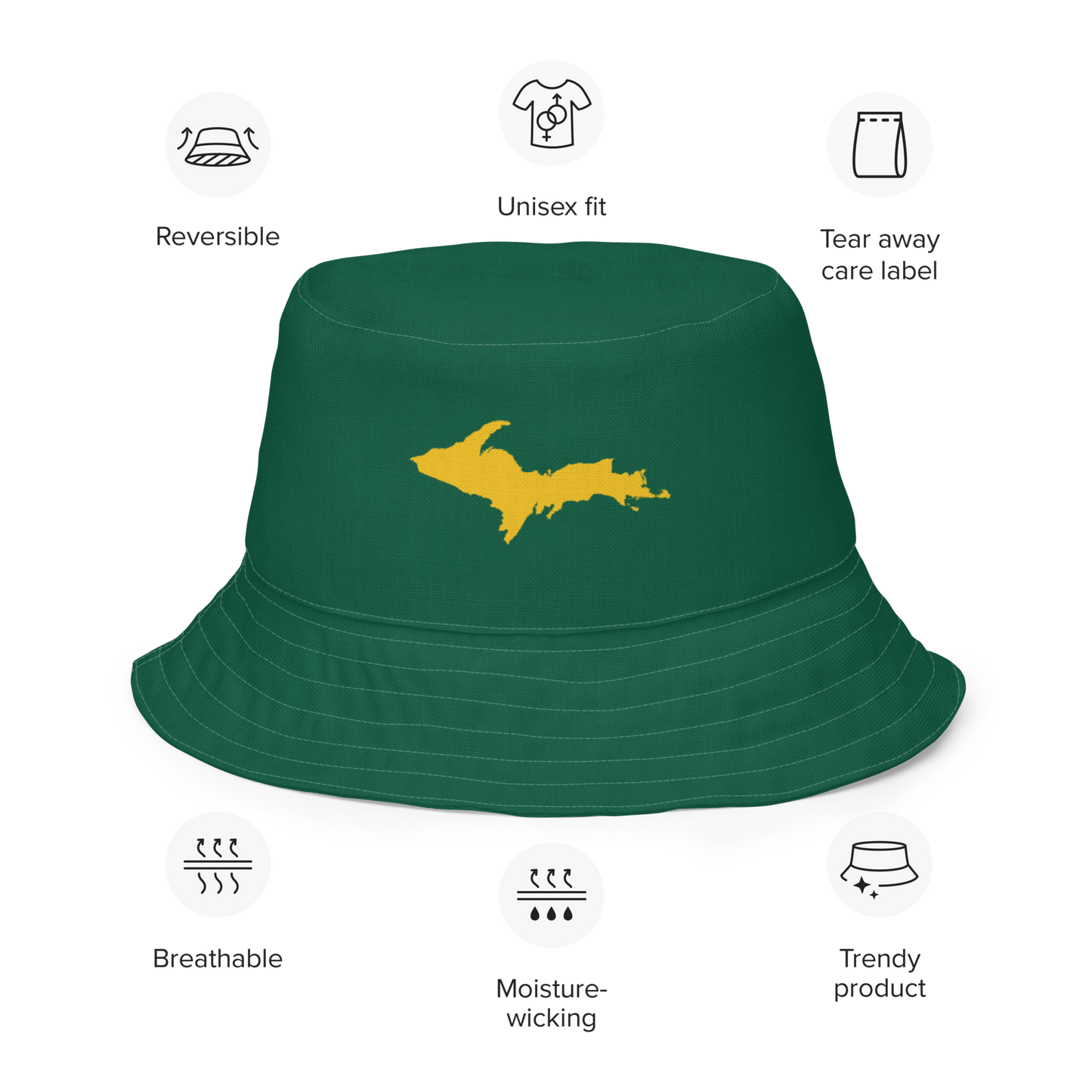 Michigan Upper Peninsula Bucket Hat (w/ Gold UP Outline) | Reversible - Green